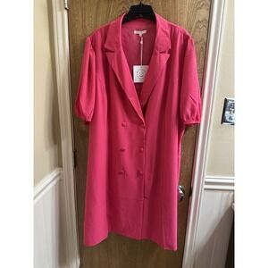 Baevely Lined Button Down Business Dress Hot Pink Collared 3X Professional Cute